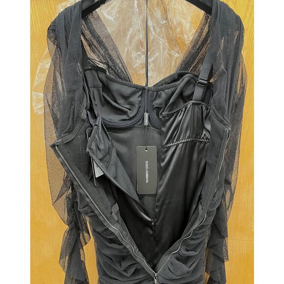 NWT Dolce & Gabbana Black Draped Stretch Cotton Tulle Midi Dress 40 S - Picture 10 of 13